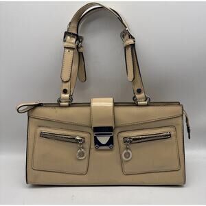 Guess Vintage Purse Handbag Tan Vegan Leather Top Handle Buckle Baguette Y2K